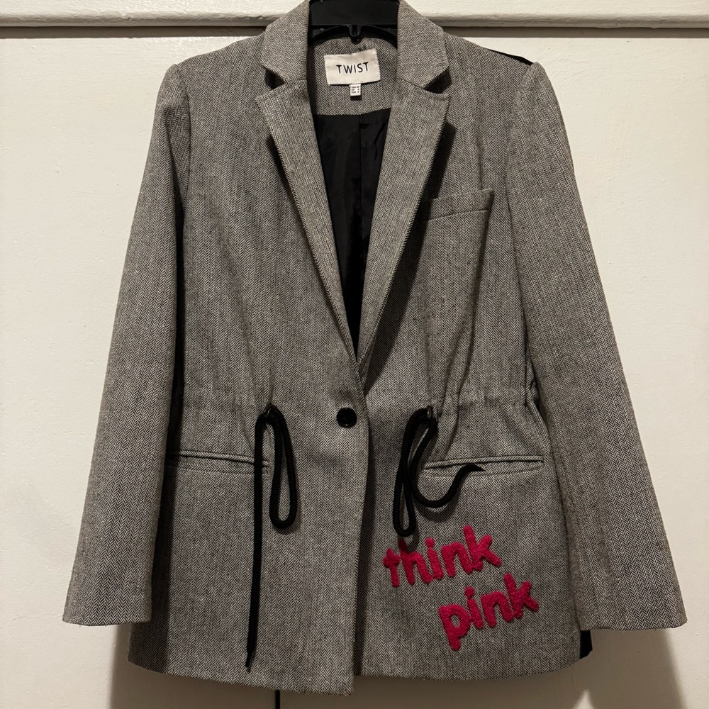 TWIST! Gray and Pink Blazer with Drawstring Waist - Picture 5 of 5